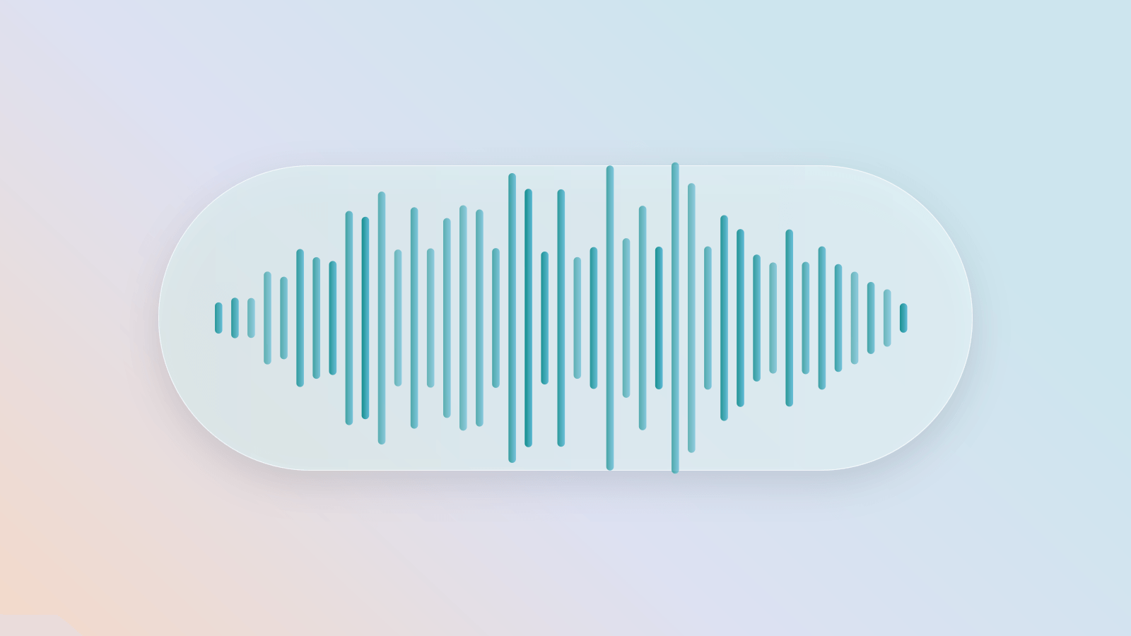 A glass panel on a pastel wash holding a teal waveform, the shape of a dictated sentence.