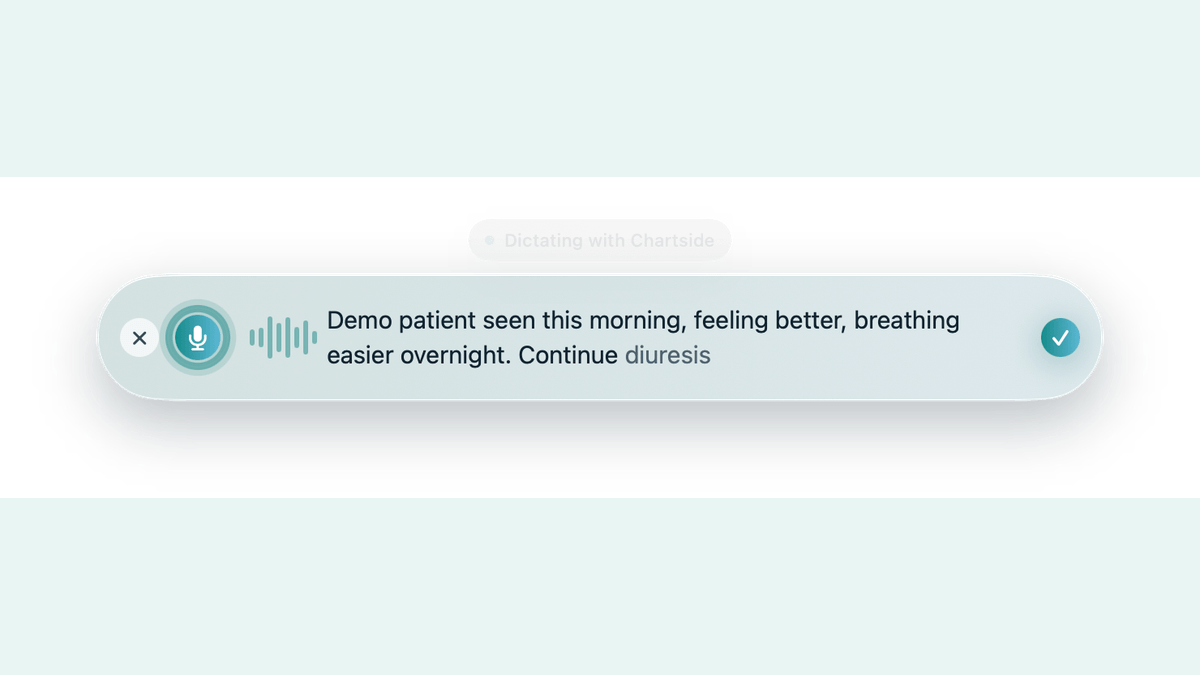 The Chartside Glass Island showing a live transcript while a sentence is dictated.