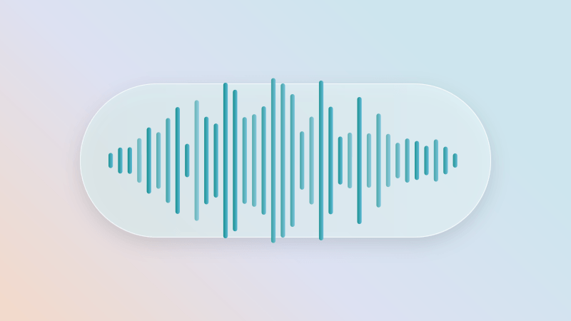 Teal waveform bars inside a frosted glass panel.