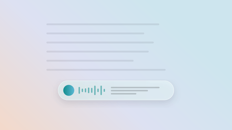 A glass pill with a teal microphone and waveform.