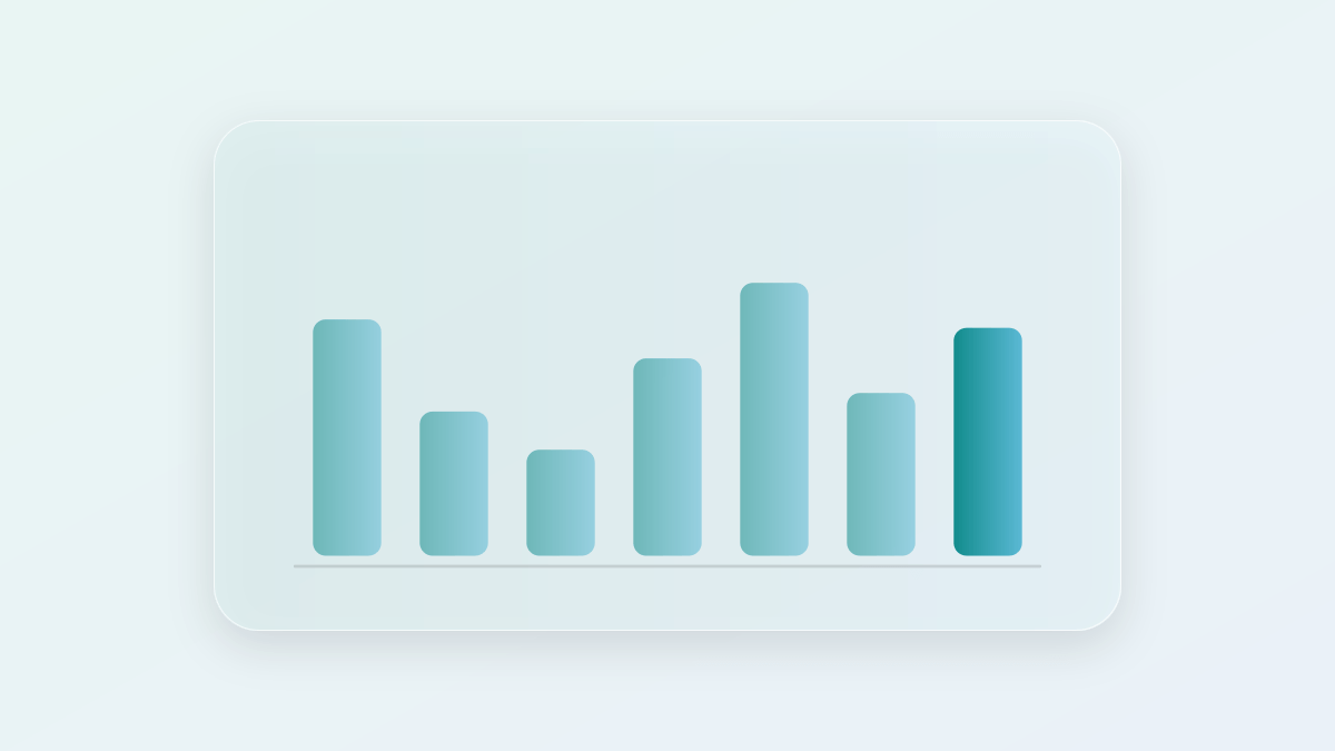 Teal tally bars of different heights on a pale mint background, like the work RVUs of a day's visits.